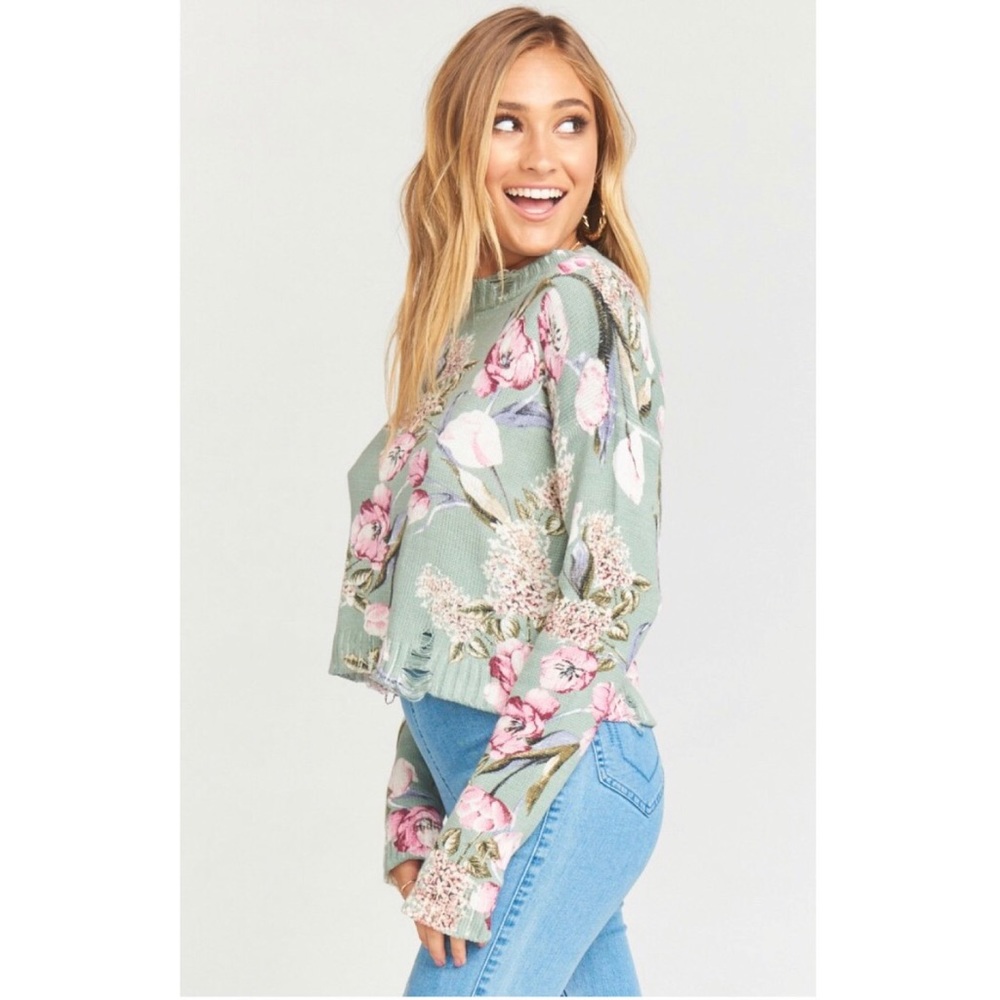 Show Me Your Mumu Cropped Varsity Sweater‎ Floral L $128